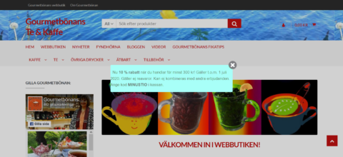 Skärmdump Gourmetbönans webbutik